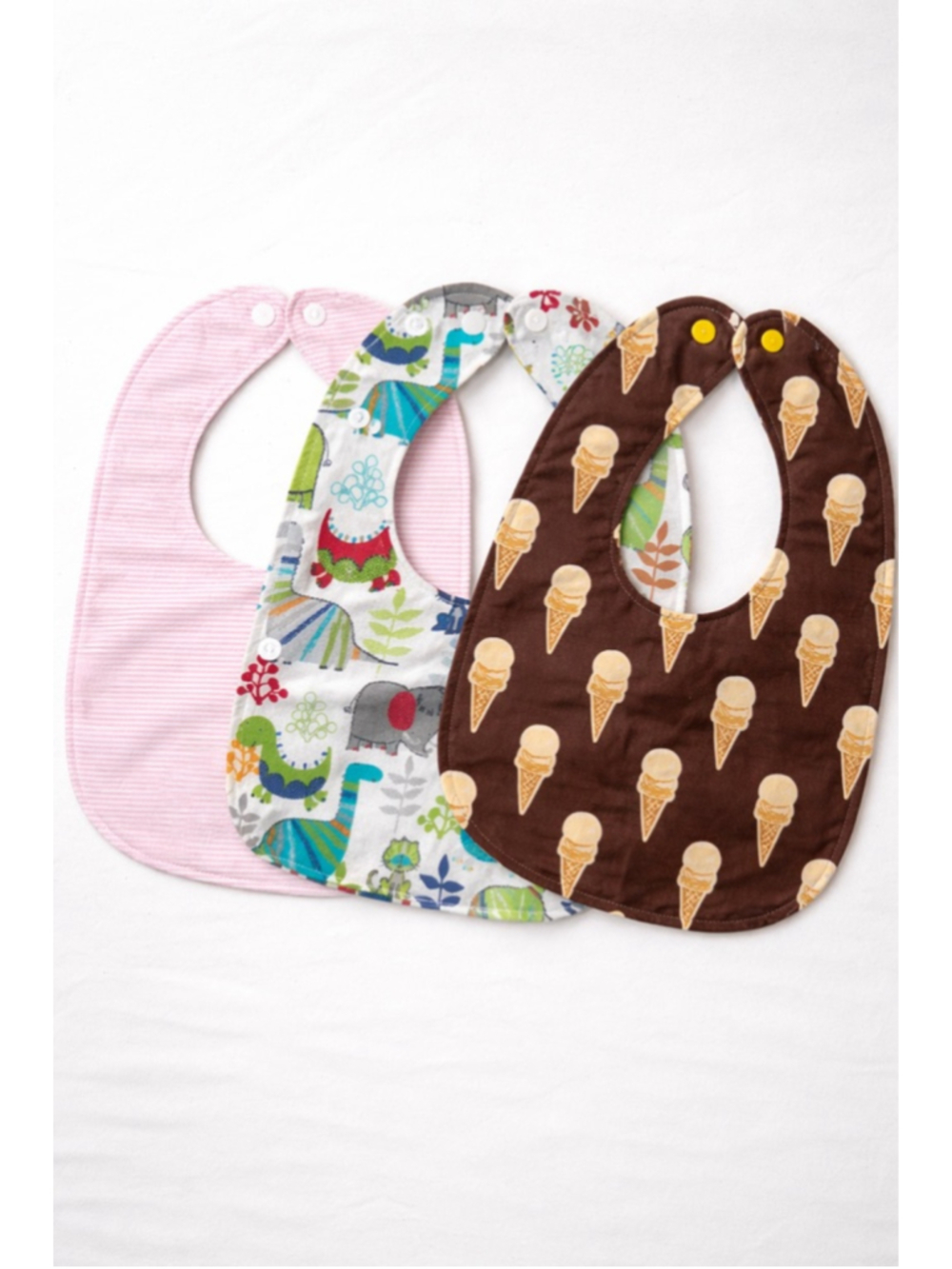 NWT Handmade Reversible Baby Bibs Lot of 3 Cotton Snap Closure Unique Mixed Lot